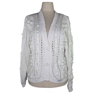 Vintage Rebecca Stone 3D Floral Ramie Cotton Cable Knit Cardigan Sweater L